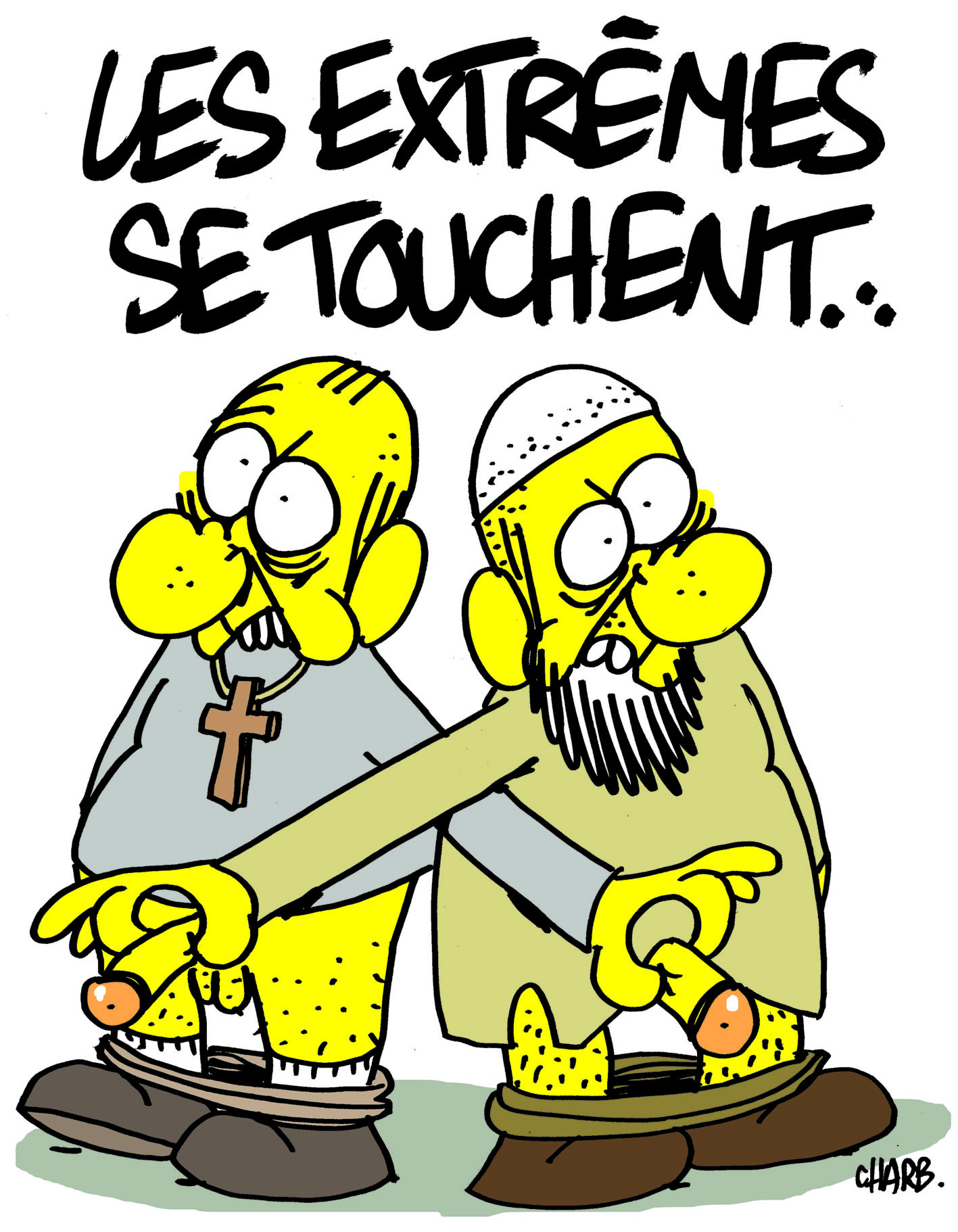 Les extrêmes se touchent, caricature de Charb